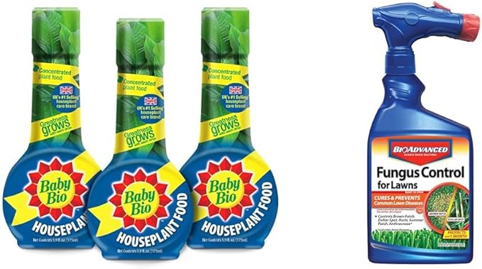 Baby Bio Houseplant Food, Concentrate, 5.9 Oz (3-Pack) with BioAdvanced Fungus Control for Lawns, Ready-to-Spray, 32 oz