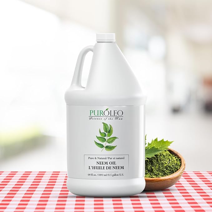 PUROLEO NEEM Oil 64 Fl Oz/1900 ML (Packed in Canada) 100% Pure and Natural Neem Oil for Multipurpose Use | Neem Oil extracted from NEEM Plante Chemical Free Neem Oil Spray