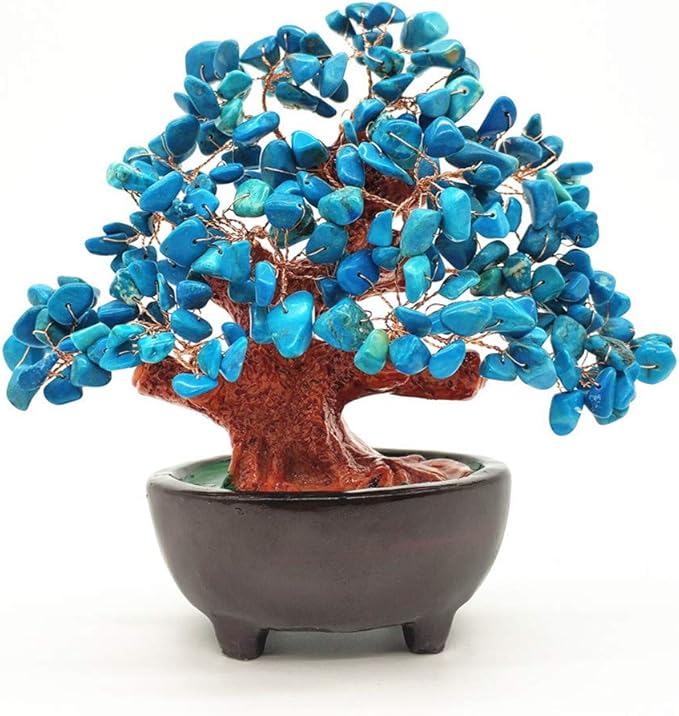 Colorsheng 7 Inch Quartz Crystal Money Tree Bonsai Feng Shui Gem Decoration for Wealth and Luck (Blue)
