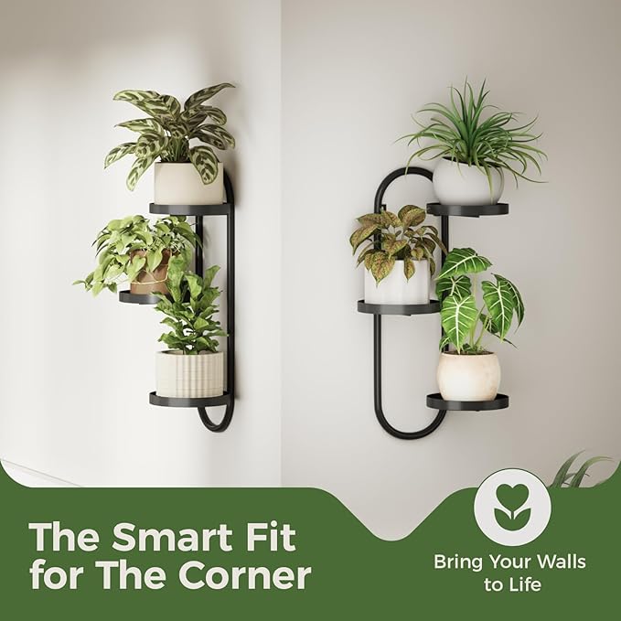 Laposso Window Plant Shelves Indoor Outdoor Wall Planters for Indoor Plants 2 Pack Metal Hanger Plant Holder for Living Room Balcony Wall Decor Black