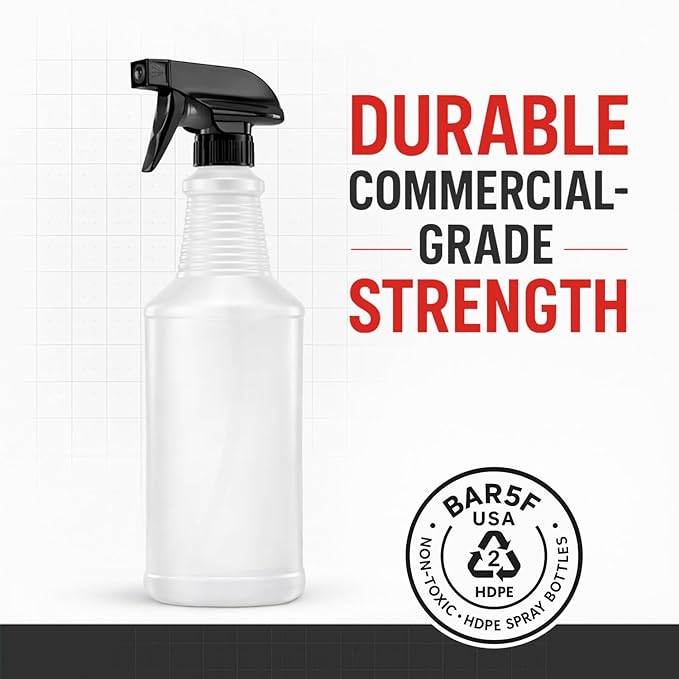Bar5F Chemical-Resistant Spray Bottle – BPA-Free, Durable, Adjustable Nozzle for Cleaning, Gardening, Hydrogen Peroxide, Rubbing Alcohol, Leak-Proof, Multipurpose (Black (2-Pack) 24-Ounce)