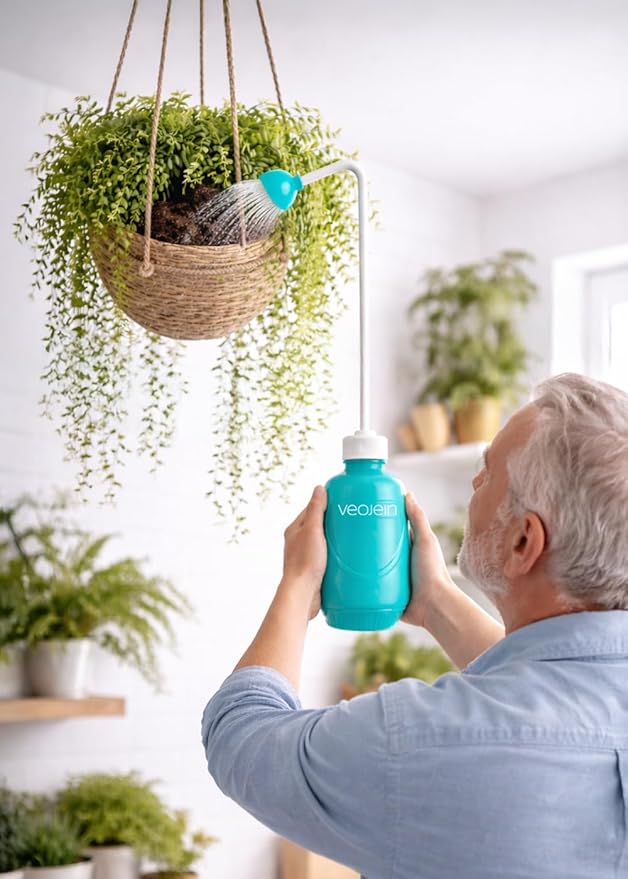 VEOJEIN Plant Watering Squeeze Bottle [16,2", Pack of 2], Long Spout Watering Can for Hanging Plants, Original Extended Design for Hard-to-Reach Plants Indoor & Outdoor Watering, 15 oz (Teal)