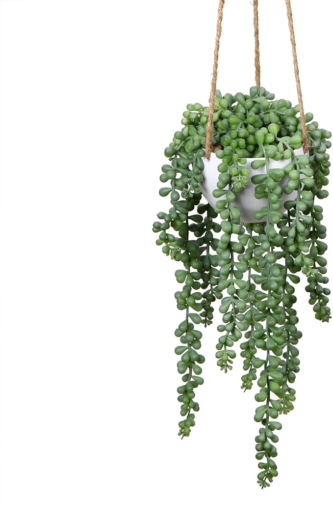 plants Fake Hanging with Pot, 14'' Faux String of Pearls Succulent Greenery Artificial Hanging for Indoor Home Office Farmhouse Bathroom Wall Shelf Decor - Dusty Green
