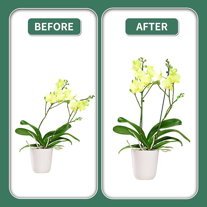 32ft Plant Support Stakes with 50 Pcs Plant Clips and 800 Ties, Plant Sticks for Indoor and Outdoor Plants, Orchid Clips and Stakes, Tall Bendable & Cuttable Single Stem Flower Stakes (Green, 65ft)