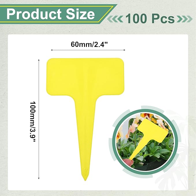 uxcell 100Pcs 4 Inch Plant Labels Large T-Style Garden Marker Plant Tags Garden Labels for Flower Beds,Pots Vegetables Yellow