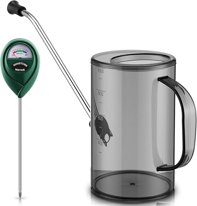 Indoor Plants Watering Can for Indoor Plants Long Probe Soil Moisture Meter Long Spout Watering Cans Water Monitor Indicator for Pot Flower House Gardening Farming(Gray,1 L,Cylindrical)