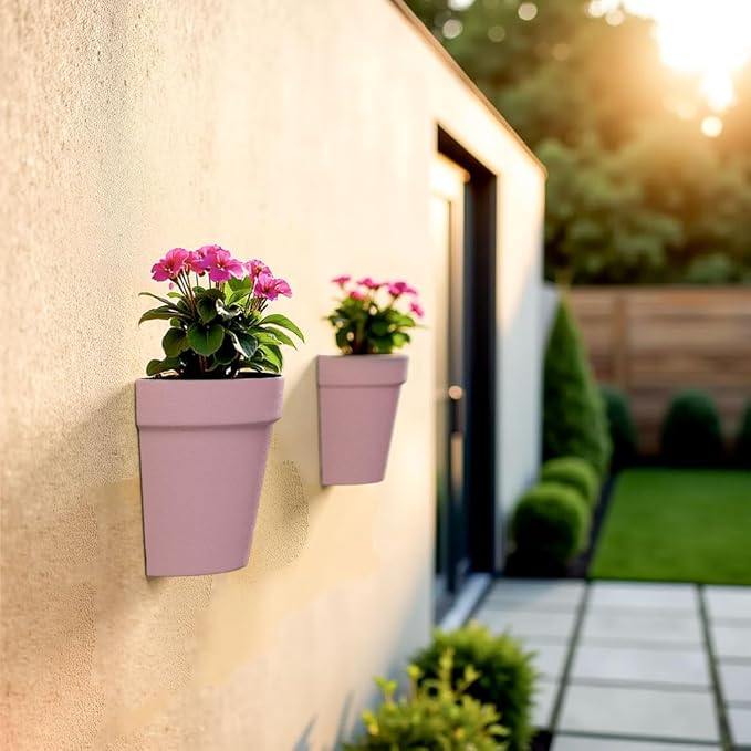2 Pack Plastic Wall Planter for Indoor Plants, 7.5 Inch Hanging Wall Planter Pots, Wall Mounted Succulent Planters (Pink)