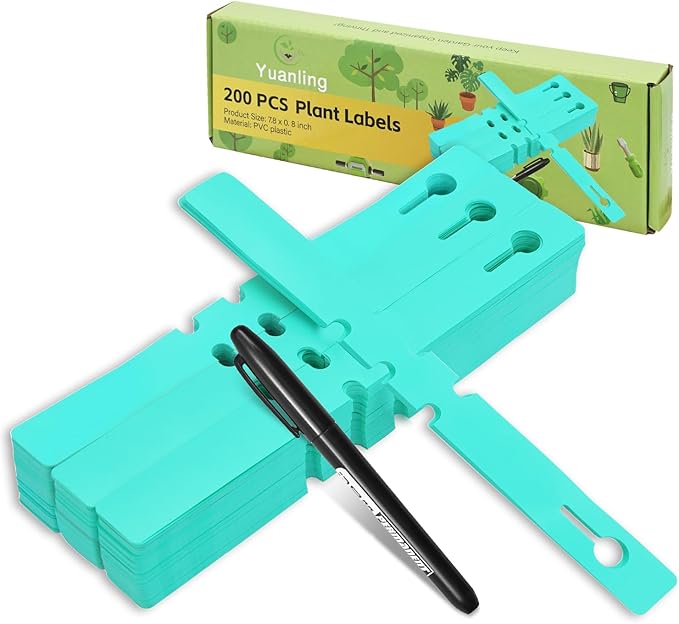 Plant Labels 200Pcs Yuanling Plastic Plant Tree Tags Wrap Around Hanging Tags Nursery Tree Markers Adjustable Garden Labels for Indoor Outdoor Gardening Plants (Teal)