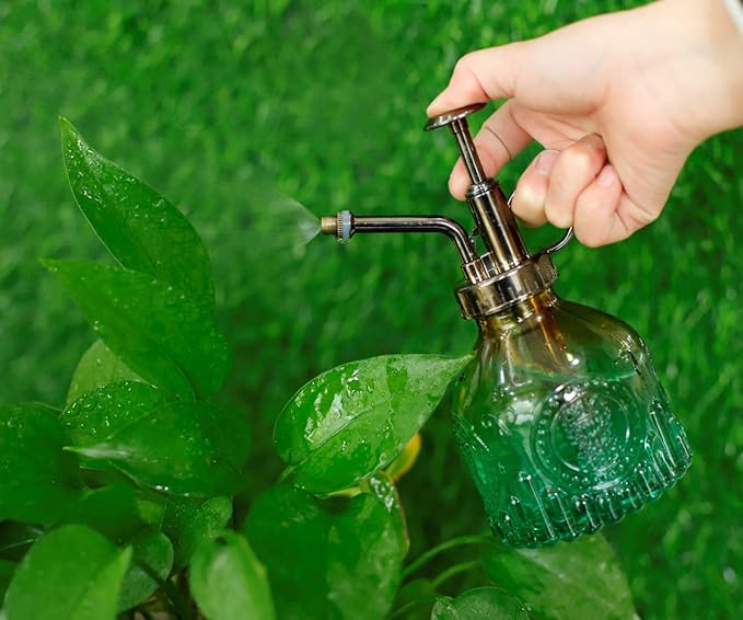 Hniuyun Glass Plant Mister Spray Bottle, 6.4 All Vintage Spritzer, Bronze Plastic Top Pump, Plant Mister Watering Garden Tool (Yellow Green Gradient)