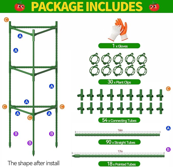 6 Pack Large Tomato Cage for Garden Up to 49" H X 16" W Metal Plant Support Stakes with Clips Triangle Pea Cages Cucumber Trellis for Vegetables Pots Vines Flowers Climbing Plants