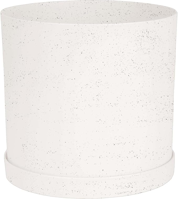 Bloem Mathers 10" Vanilla Bean Round Modern Resin Garden Planter Pot with Drainage Holes and Removable Saucer Tray Included