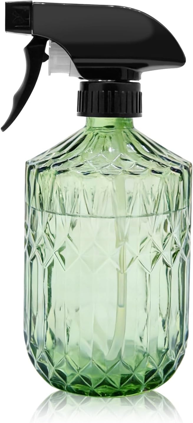 Plant Mister Fine Mist Water Spray Bottle for Plants - 0.43L/15.17oz Handheld Glass Spray Bottles with Adjustable Nozzle - for Indoor Flower, Plant, Gardening, Cleaning (Light Green)