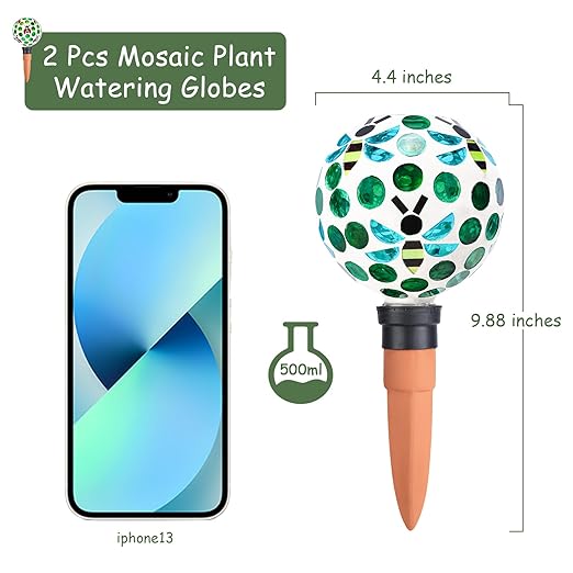 Watering Globe for Plants Mosaic Self Watering Spikes 2 Pack Large Self Watering Planter Insert Automatic Watering Device Outdoor Garden