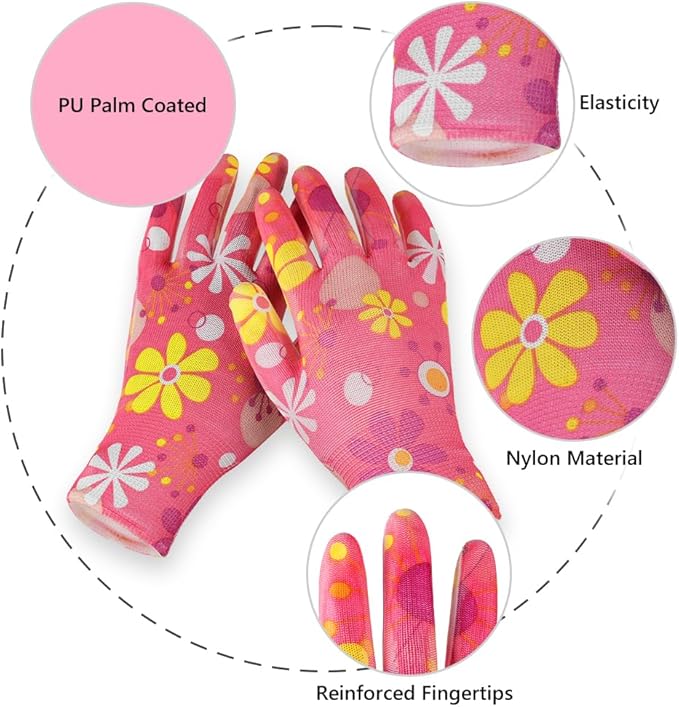 Ainiv 10 Pairs Red Gardening Gloves for Women, PU Coated Polyester Knitting Garden Gloves, Non-Slip Grip Work Gloves Women