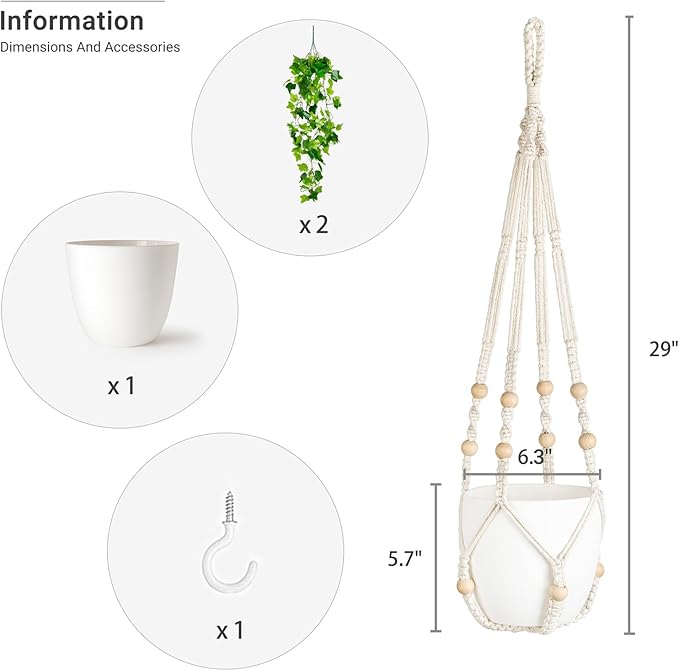 Dahey Fake Hanging Plants Artificial Decor Macrame Hanger with Artificial Vines in Pots Greenery for Wall Ceiling Bedroom Bathroom Indoor Home Decor, 1 Pack