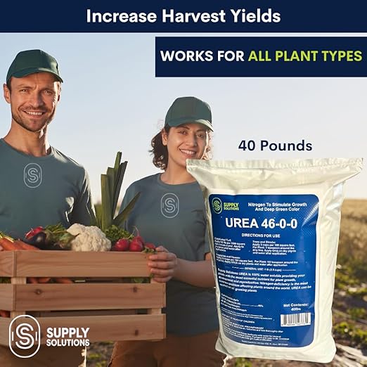 Supply Solutions Urea 46-0-0 Nitrogen Fertilizer to Stimulate Lush Growth and Deep Green Color - Plant Food Plant Fertilizer for Plants Lawn Garden - Bloom Booster for Flowers, Fruits (40 Pounds)