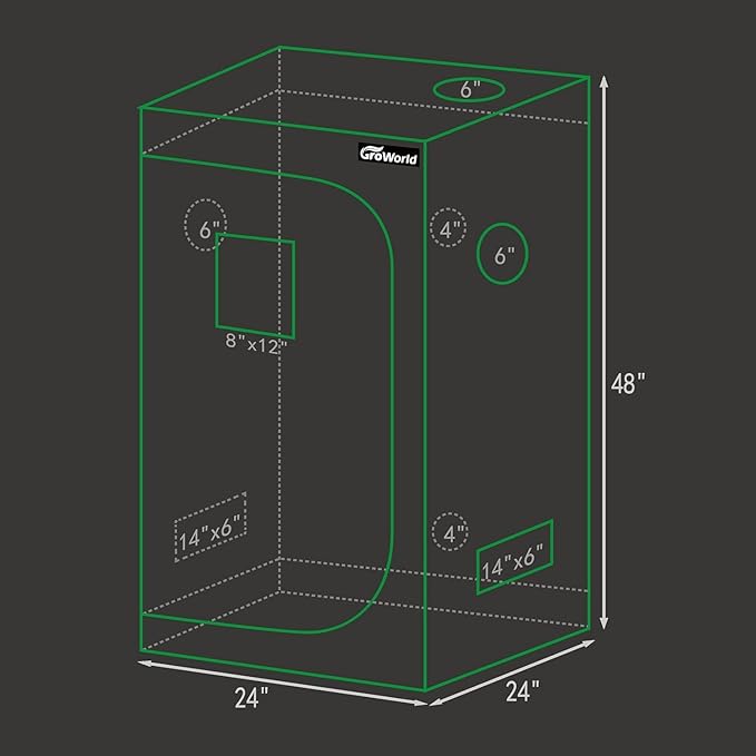 Mylar Grow Tent Kit 5x5x6.7 Ft, 600D Oxford Cloth with 19mm Metal Poles, Waterproof Removable Tray, Tool-Free Assembly for Indoor Hydroponic Plant Growing (Black 24"x24"x48")