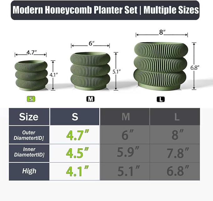 Fabix 4.7" 3D Printed Plant Pots - Unique Bubble Ring Modern Planters for Indoor Plants, Durableo-Friendly PLA Flower Pots with Drainage for Succulents, Cactus, Home Office Décor.(Military Green)
