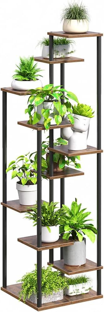 Yzosvki 10 Tier Plant Stand Indoor, Tiered Corner Plant Shelf Flower Stand for Living Room, Balcony, Patio, Garden, Rustic Brown