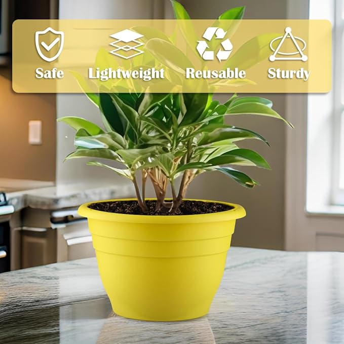 RooTrimmer 3 Pack 11 Inch Plant Pots for Indoor Outdoor,Plastic Floor Planters with Drainage Holes,Lightweight Flower Pots for Home,Patio & Garden(Yellow)