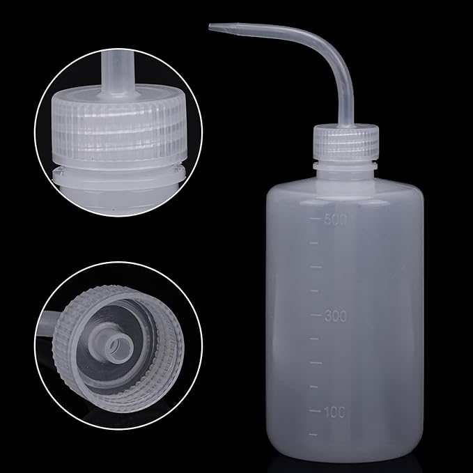 DEPEPE 2pcs 500ml Plastic Safety Wash Bottles - Lab Squeeze LDPE Squirt Tattoo Bottle With Narrow Mouth and Scale Labels (17oz x 2)