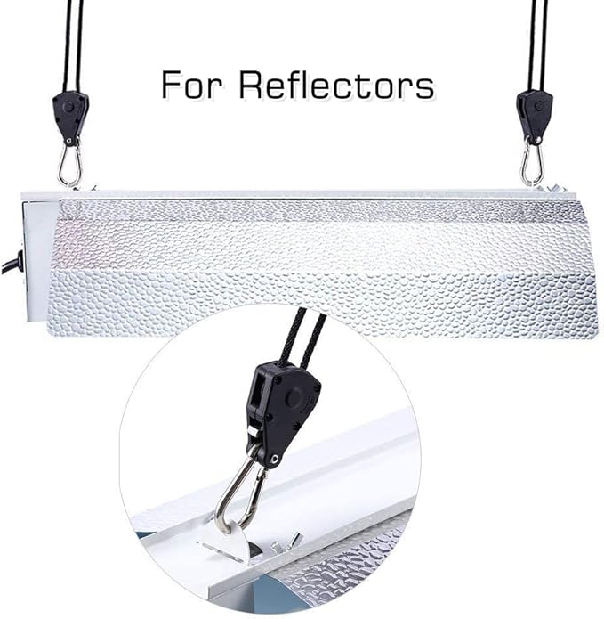 2-Pair 1/8" Inch 8ft Adjustable Heavy Duty Rope Clip Hanger with Reinforced Metal Internal Gears,Grow Light Fixture Hanger,8-Feet Long(Longest Ever),150lbs Weight Capacity,2Pack