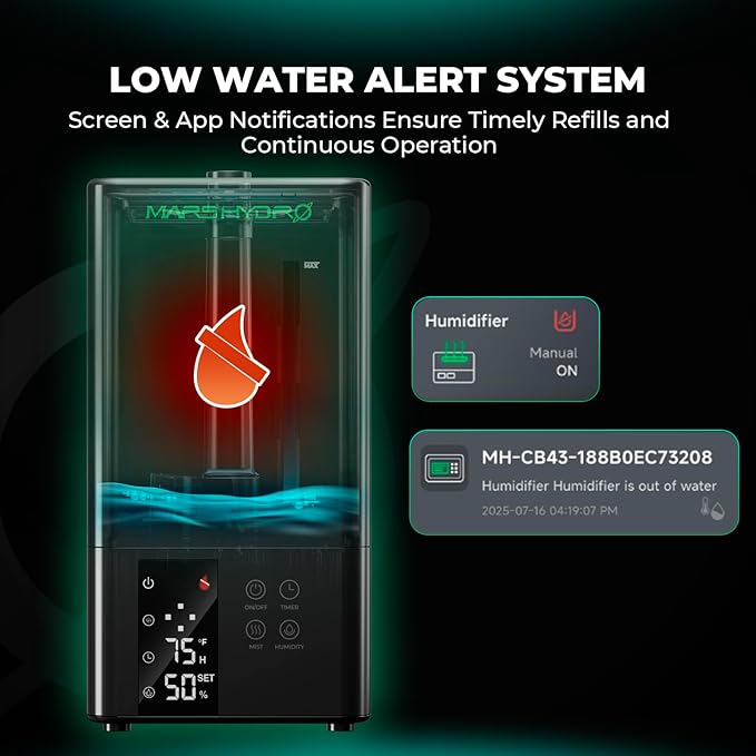 MARS HYDRO 2026 New Plant Humidifier 6L,with Adjustable Humidity,Timer Function,Ultrasonic Precise and Silent Operation,No-Leak Seal for Grow Tent,Indoor Planting,Greenhouse