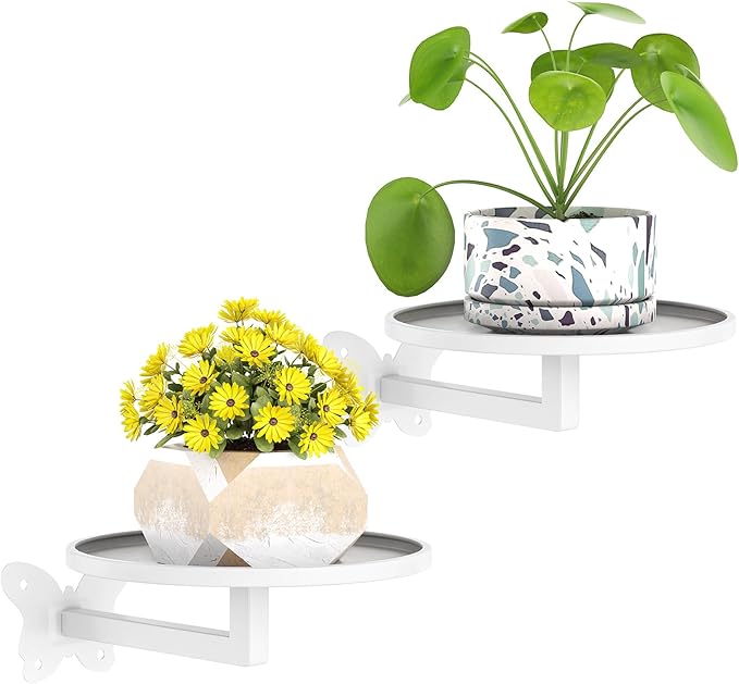 Wall Mounted Plant Holder Butterfly Metal Hanging Shelf for Indoor Plants Succulents Flowers Decor Sturdy Wall Mounted Storage for Bedroom Living Room Space-Saving 2-Pack White