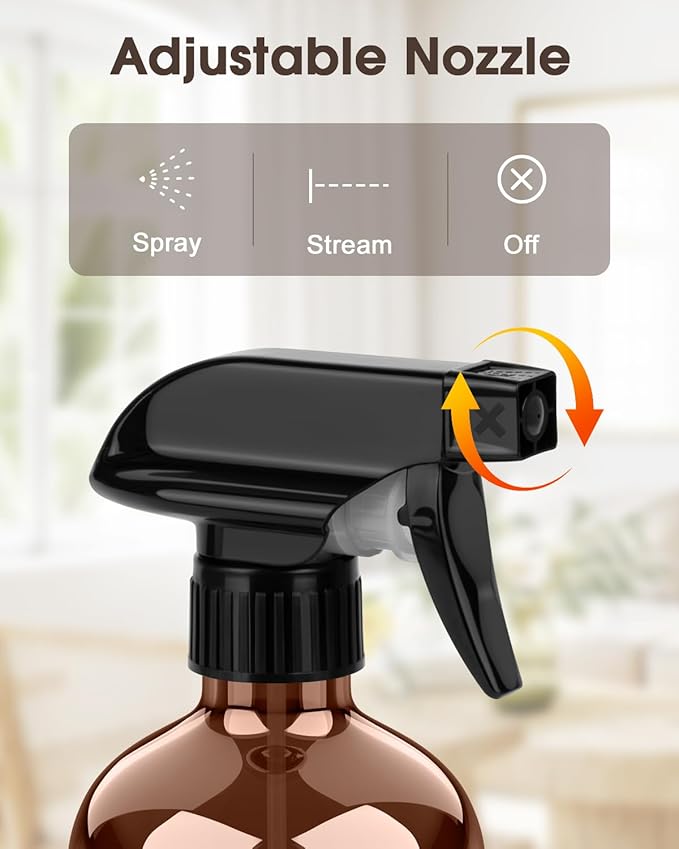 Bontip Glass Spray Bottle with Silicone Sleeve Protection, Amber Glass Spray Bottle Set for Window Cleaner Aromatherapy Facial Hydration Watering Flowers Hair Care 2 Pack/16 oz (Grey, 16 oz)