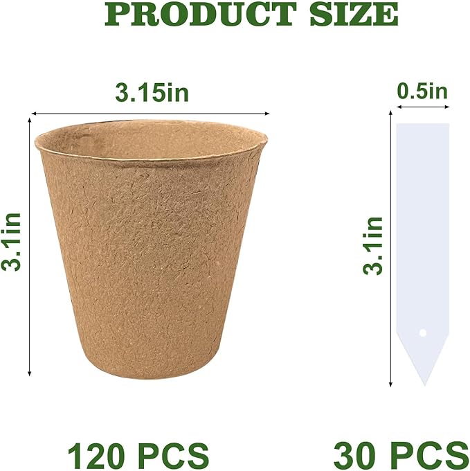 INCIKITI Biodegradable Peat Pots for Seedling - 120 Pack 3.15 inch Biodegradable Plant Seed Starters Kits with 30 Plant Labels, Garden Germination Nursery Pots for Flower Vegetable Seed Germination