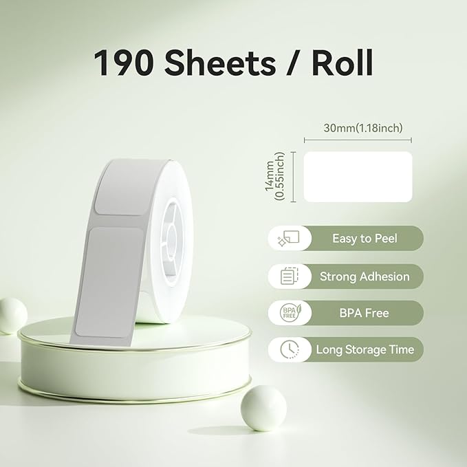 NIIMBOT Thermal Transfer Labels 0.55''x1.18'', for N1(B18) Label Maker, PET Material, Waterproof and High-Temperature Resistance, Long Storage Time, White(14x30mm-190)