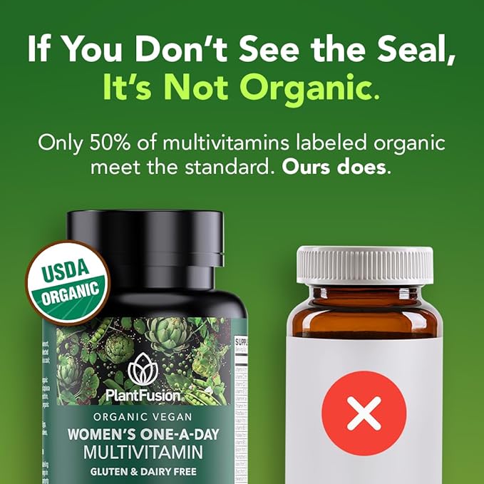 PlantFusion Organic Multivitamin for Women with Iron, One Daily Vegan Multivitamin with Plant Based B12, D3 & Whole Food Blend for Energy & Immune Support - 30 Tablets (1 Month Supply)