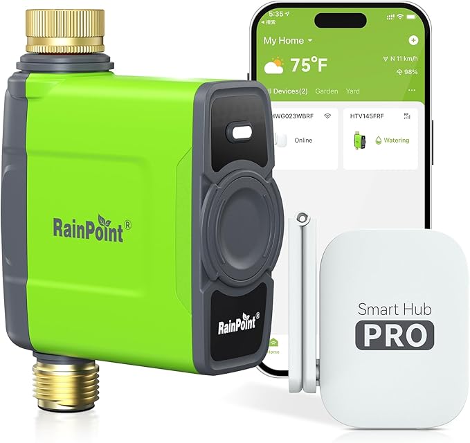 RAINPOINT WiFi Water Timer for Garden Hose, WiFi Sprinkler Controller, Smart Hose Timer Valve, Automatic Drip Irrigation System/Rain Delay for Garden/Lawn/Yard (Brass Inlet & Outlet, WiFi Gateway)