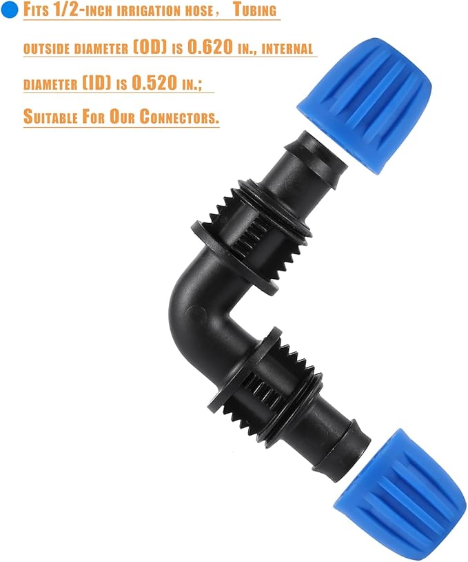 10 Pcs 1/2 Inch Drip Irrigation Elbow Fittings(1/2" ID x 0.640" OD),1/2 Inch Drip Line Lock Barbed 90 Degree Elbow Connectors for 1/2 Drip Irrigation Tubing Connection Parts for Garden Watering System