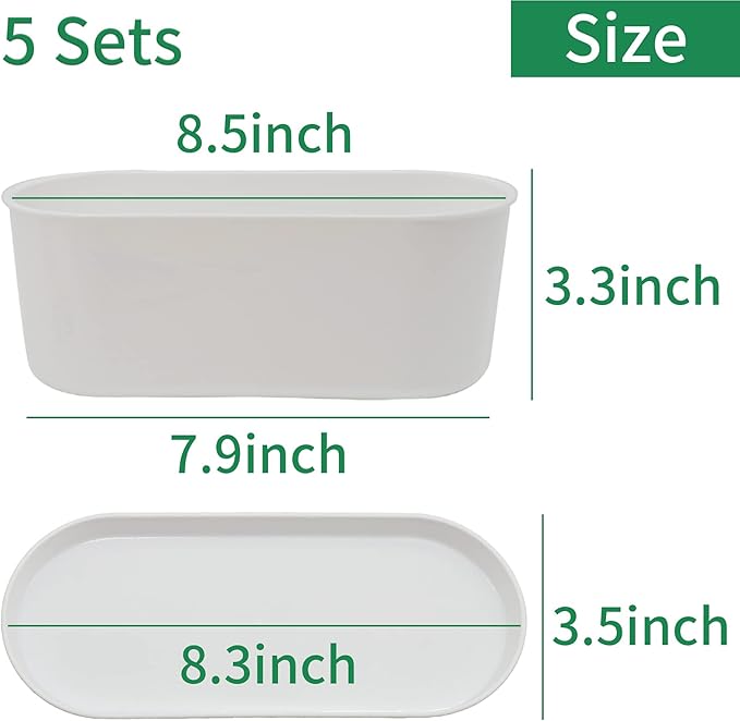 5-Pack White Herb Planter Box with Drip Trays, 8.5 Inch Small Oval Window Planters for Kitchen Sill, Indoor Outdoor, Perfect for Basil, Mint, Succulents, Flowers