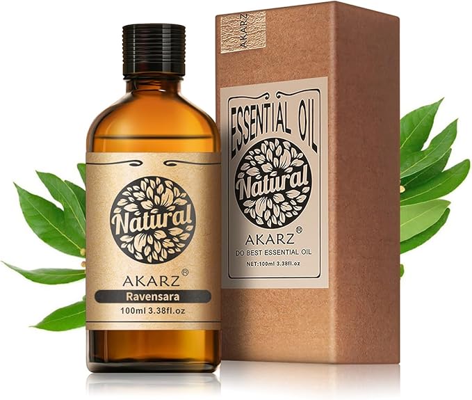 AKARZ 100ml Ravensara Essential Oil Natural Ravensara Oil Pure for Candle Making,DIY Skincare Products Massage,Home Spa Relaxation