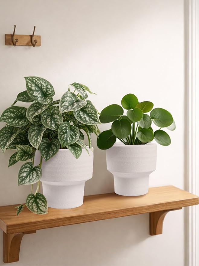 INGOFIN Ceramic Planter Pot Set of 3, 4/5/6 Inch Indoor Decorative Cachepot for Pothos & Succulents, No Drainage Hole, Modern Architectural Plant Display for Contemporary Home Decor, Sandblasted White