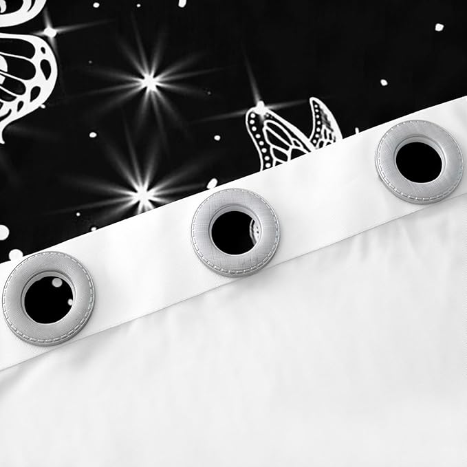 White Butterflies Curtains & Drapes,Moth Wildlife Wild Animal Window Curtains,Butterfly Rustic Animals Blackout Curtains 2 Panels 42"Wx90"L,Starry Sky Galaxy Glitter Window Treatments Black