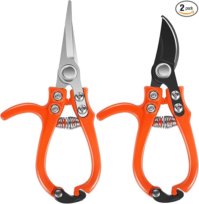 Garden Scissors&Shears Set, Gardening Clippers with Bypass and Needle-Nose Blades for Plants, Floral Scissors for Cutting Flowers Stems, Bonsa, Herbs and Buds, Pruning Snips for Trimming and Shaping