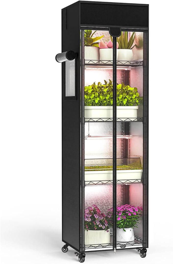 Indoor Greenhouse with Grow Light, 5 Tier 15.7" L×11.8" W×62.3" H growtent with Lights, with 48W Full Spectrum Growing Lamps，Metal Indoor Plant Enclosure for Seed Starting