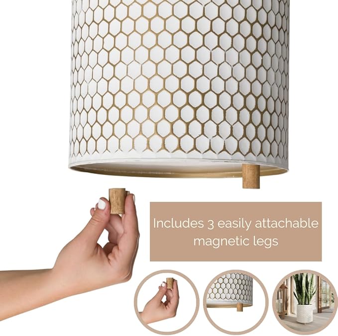 EverNest Honeycomb Gold and White Planter with Wooden Peg Leg Stand, 10-Inch Plant Pot, SelectBase, Mid-Century Modern, Indoor Home Decor Planters (Medium, 2 Gallon)