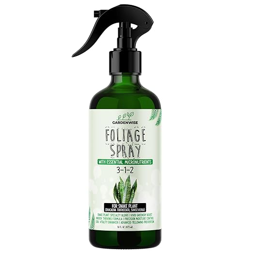 GARDENWISE Professional Foliar Plant Spray with Essential Micronutrients 3-1-2 for Snake Plants, Dracaena trifasciata, Sansevieria - Liquid Fertilizer - Plant Food - Plant Shine - Plant Care (16 OZ)