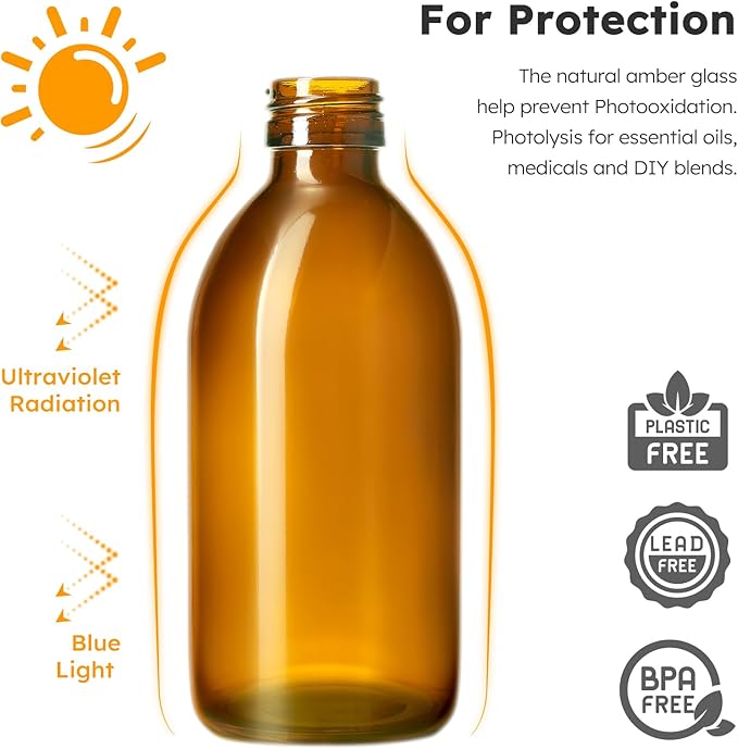 Tecohouse Amber Glass Spray Bottles 8.8 oz, 3 Pack Empty Spray Bottle for Essential Oils, Small Glass Bottles for Cleaning Solutions, Plants, Hair with Durable Nozzle, Labels, Funnel