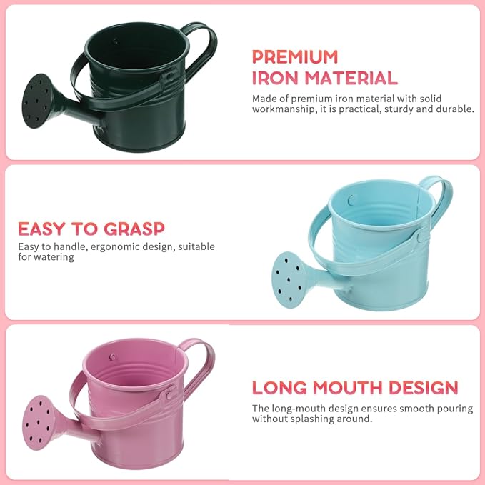 5PCS Mini Watering Cans Kids Metal Watering Can for Indoor Plants, Small Water Can Toddler Gardening Tool Beach Play, Multifunctional Cute Metal Jug for Craft Colorful Home Decor Flower Bucket