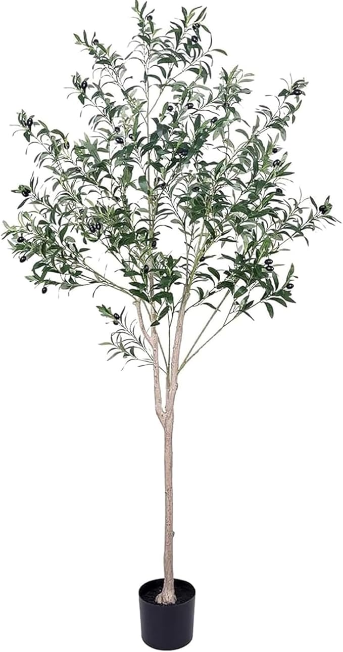 Artificial Olive Tree for Living Room Decor, 6FT Bendable Fake Plants Artificial Indoor, Faux Silk Plant Fake Trees in Potted with Oliver Branch Leaves and Fruits for Modern Home House Office Décor