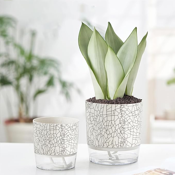 3 Pack 4.3+5.5+6.3 Inch Self Watering Pots Set, Self Watering Planter with Reservoir and Wick Rope for Indoor/Outdoor Plants, Modern Houseplants Pots for African Violets,Cactus,Herbs,Succulents