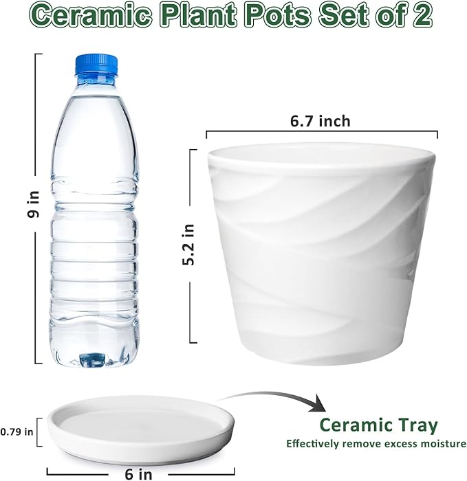 6 Inch Plant Pot,Ceramic Planter with Drainage and Saucer,Ceramic Pots for Plants,Planters for Indoor Plants,Ceramic Flower Pots(6.7 in Diameter)