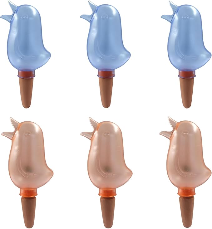 6 Pack Self Watering Spikes for Plants - Bird Shape Automatic Irrigation System, Self Watering Planter Insert for Indoor & Outdoor Potted Plants, Plastic Plant Watering Devices(Blue & Orenge)