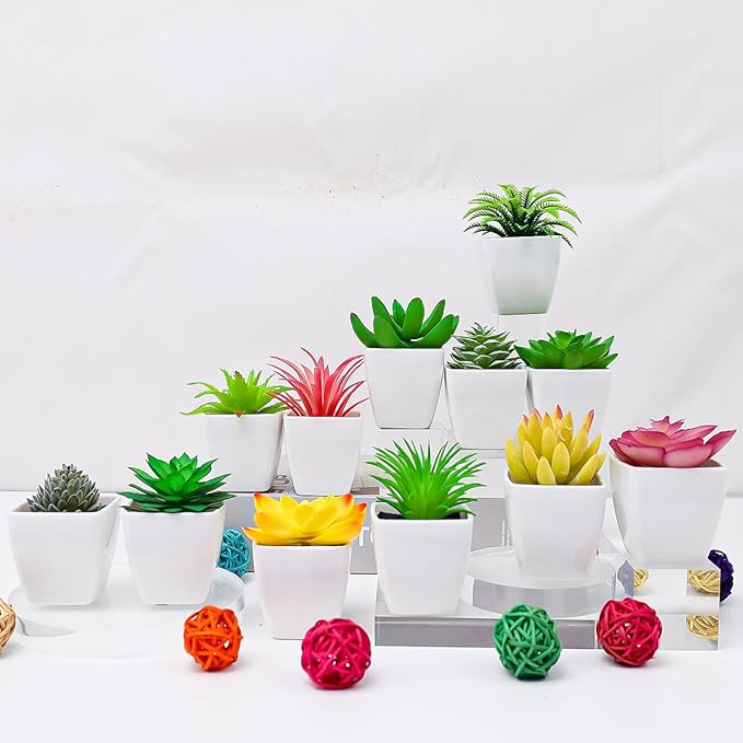 12 Pcs Mini Artificial Succulents Plants, Small Fake Potted Realistic Textured Succulent Premium Decor for DIY Crafting Home Floral Wall Garden Arrangement Office Decoration