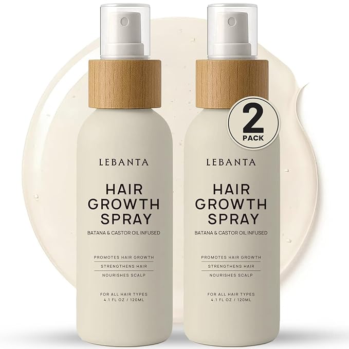 Lebanta Hair Growth Oil Spray - 100% Pure Ingredients For Non Greasy, Thicker & Stronger Hair - Organic Batana, Castor, Biotin, Saw Palmetto, and Rosemary Oil Gifts Women Scalp (4.1 Fl Oz (Pack of 2))